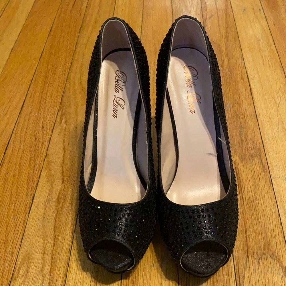 Black crystal high heels
